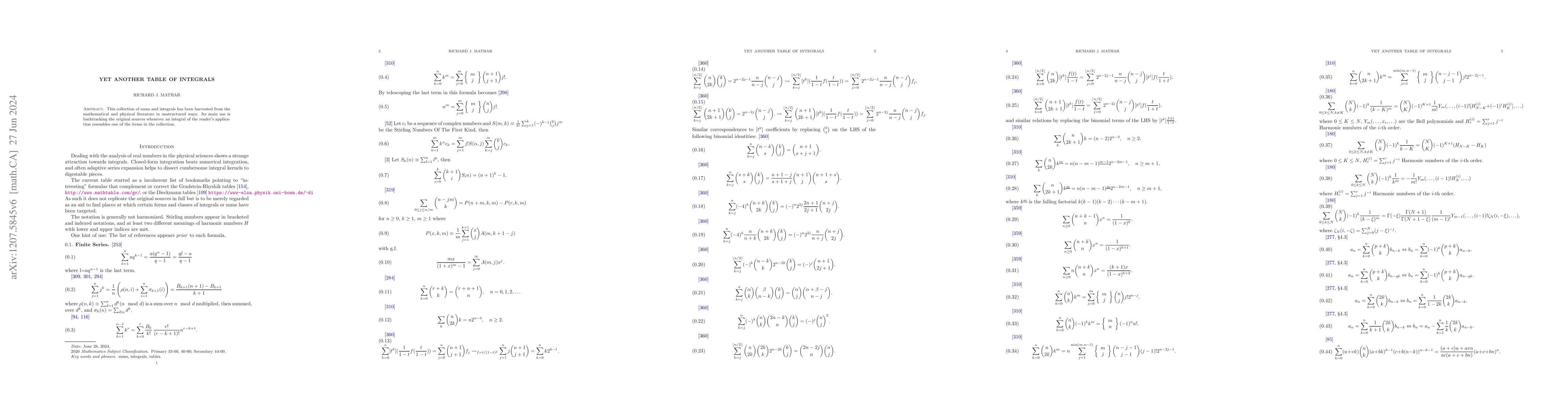 Thumbnail for Yet Another Table of Integrals
