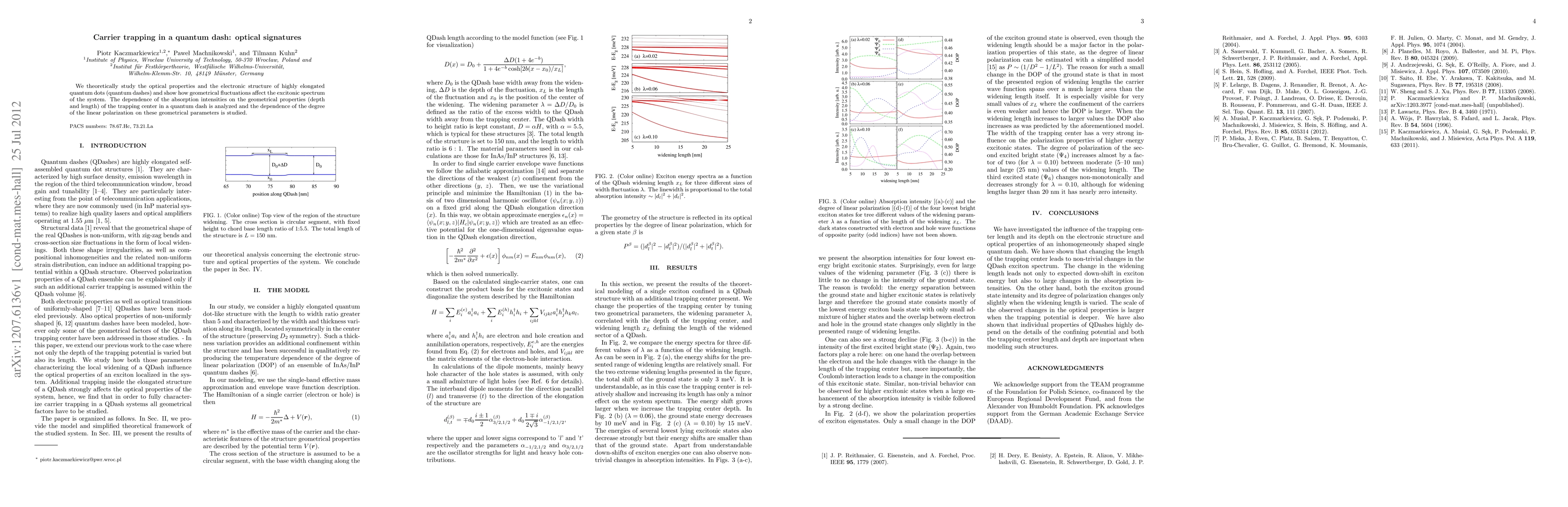 Thumbnail for Carrier trapping in a quantum dash: optical signatures