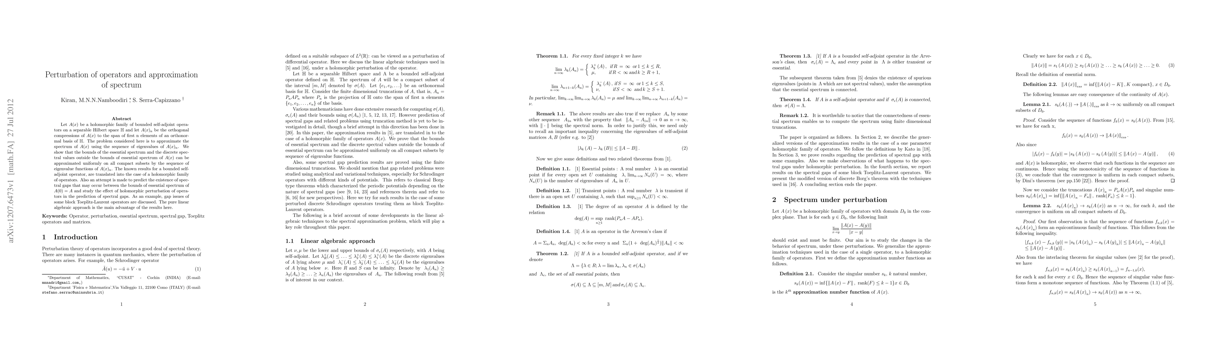 Thumbnail for Perturbation of operators and approximation of spectrum