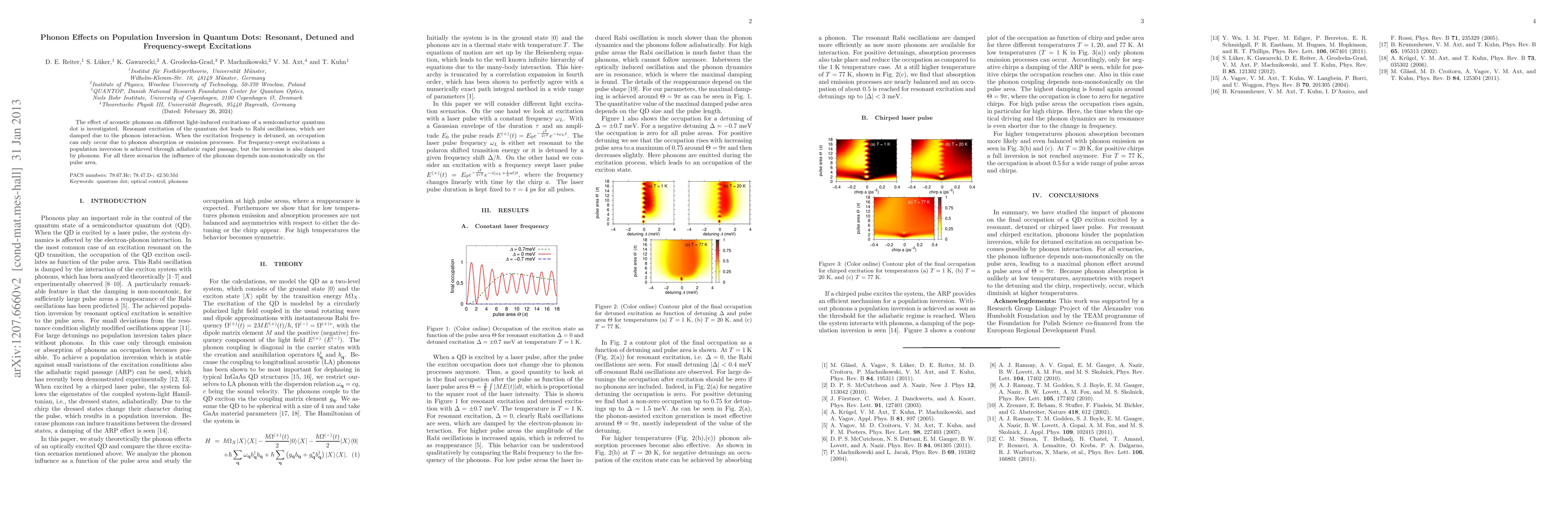 Thumbnail for Phonon Effects on Population Inversion in Quantum Dots: Resonant,
  Detuned and Frequency-swept Excitations