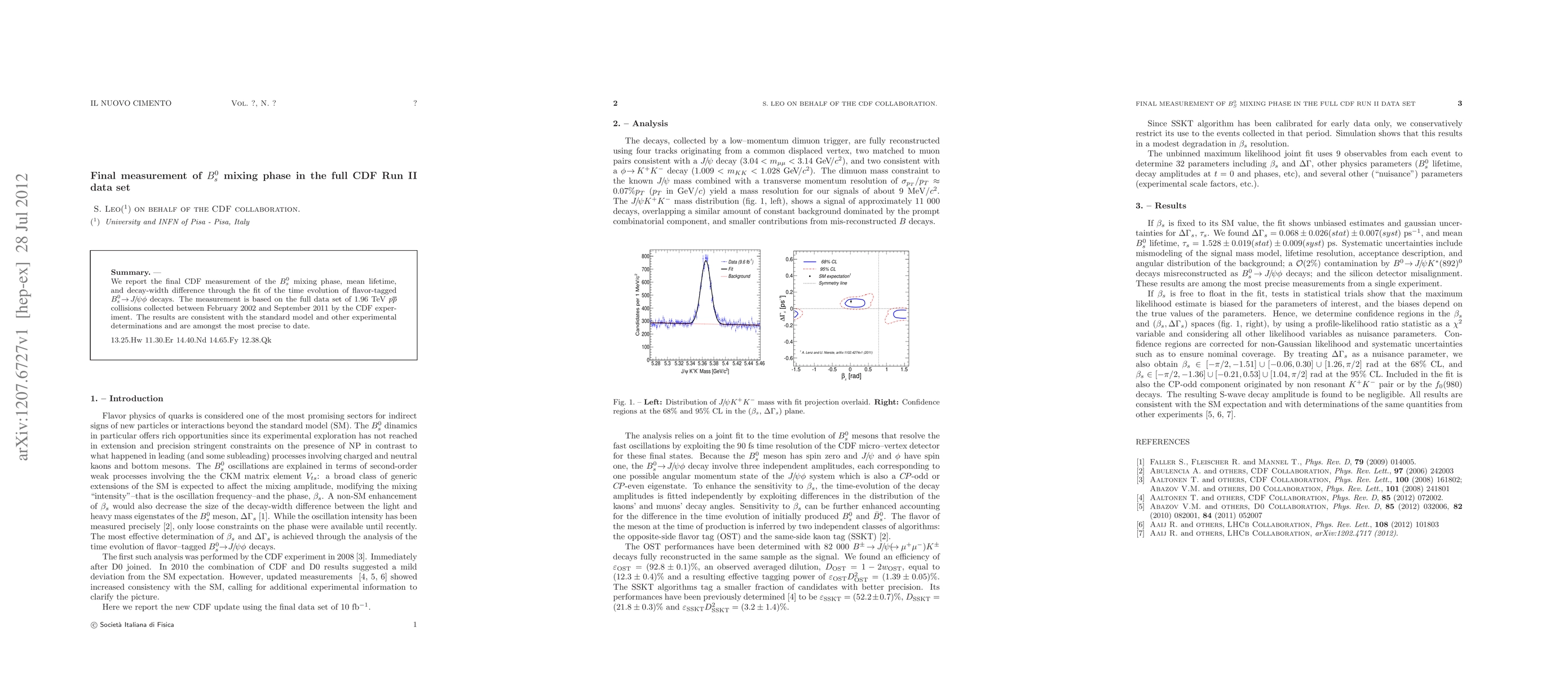 Thumbnail for Final measurement of $B^0_s$ mixing phase in the full CDF Run II data
  set