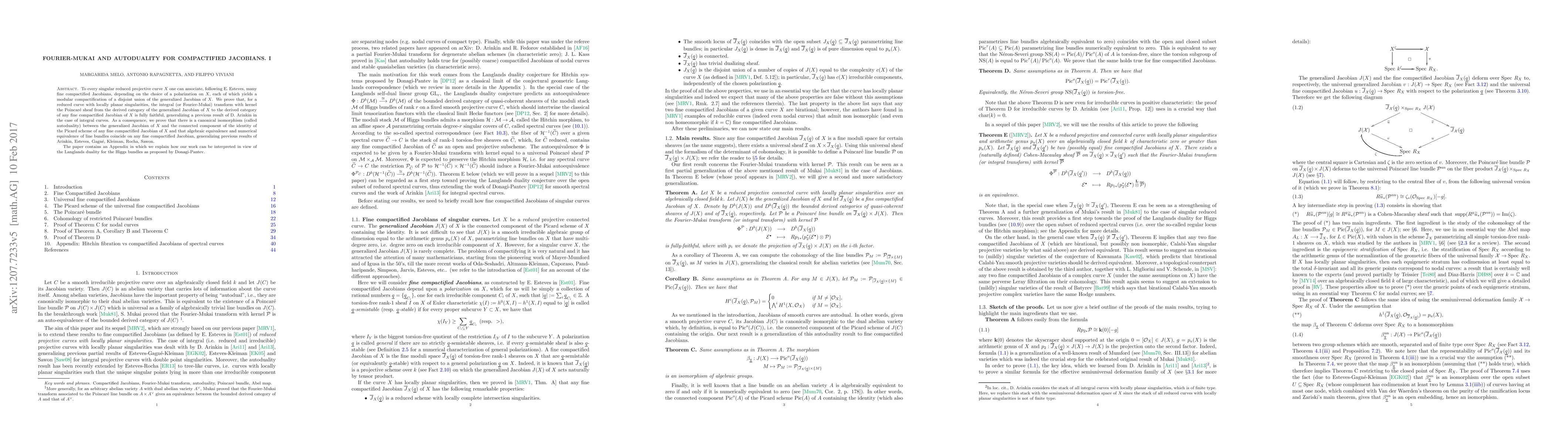 Thumbnail for Fourier-Mukai and autoduality for compactified Jacobians. I