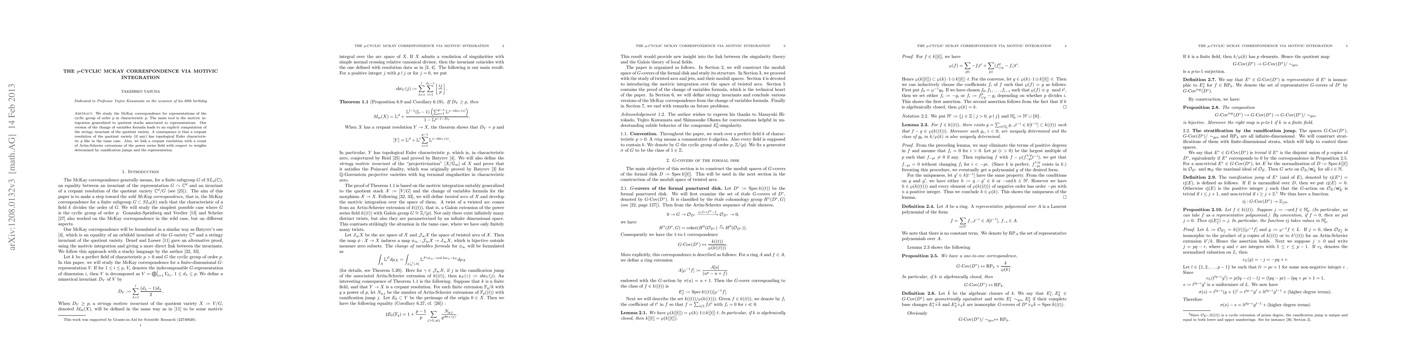 Thumbnail for The $p$-cyclic McKay correspondence via motivic integration