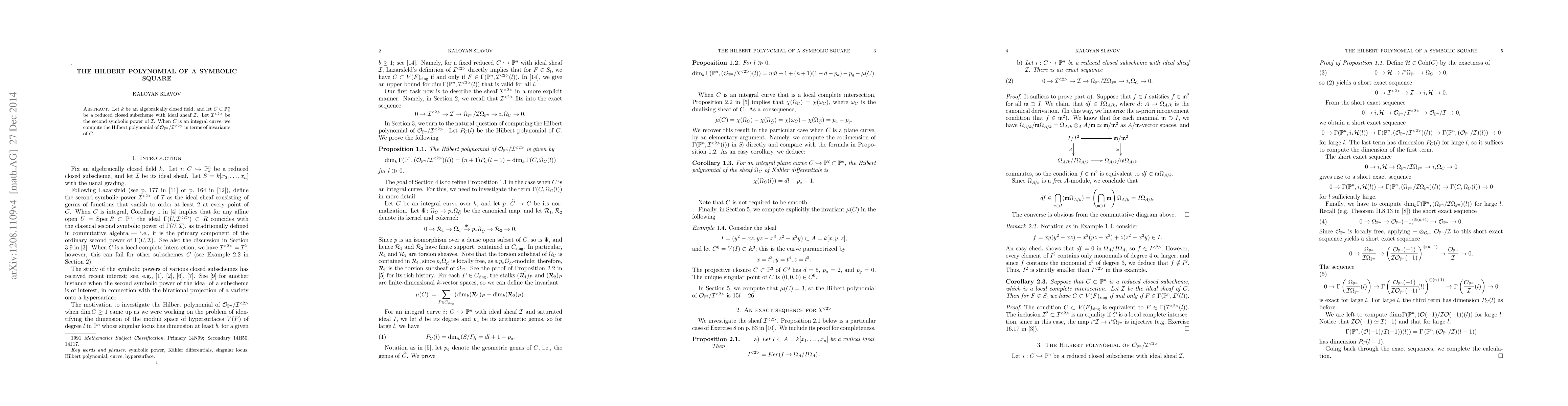 Thumbnail for The Hilbert polynomial of a symbolic square