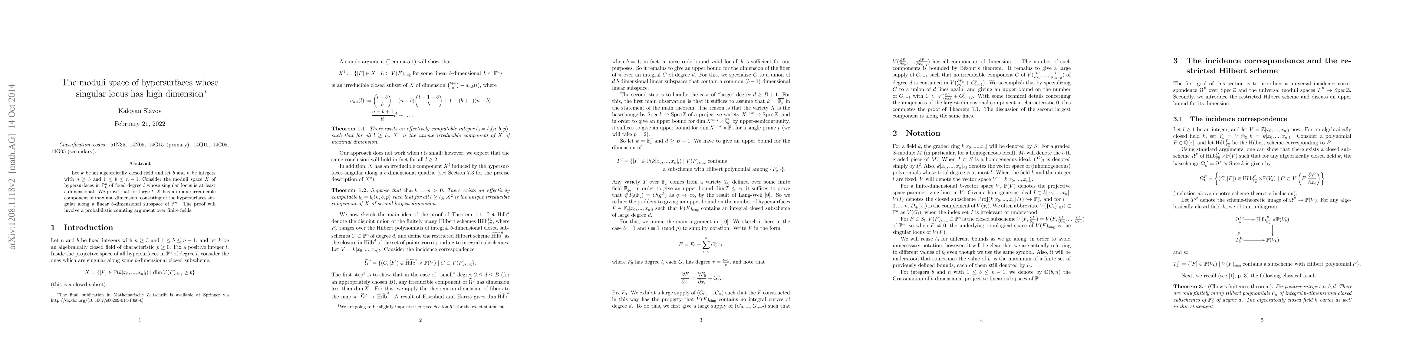 Thumbnail for The moduli space of hypersurfaces whose singular locus has high
  dimension