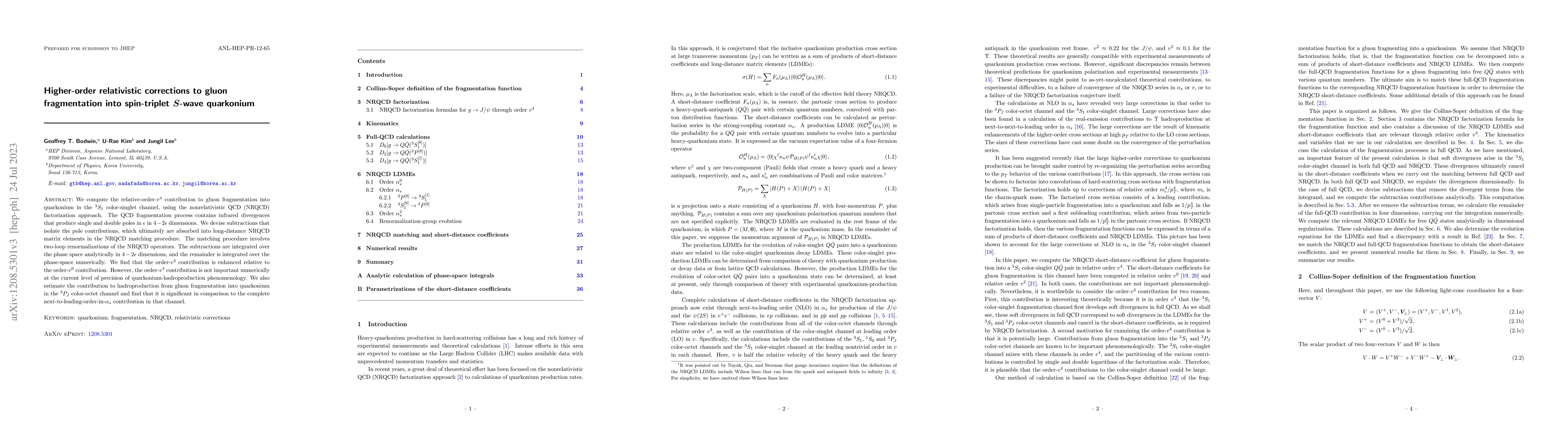 Thumbnail for Higher-order relativistic corrections to gluon fragmentation into
  spin-triplet S-wave quarkonium