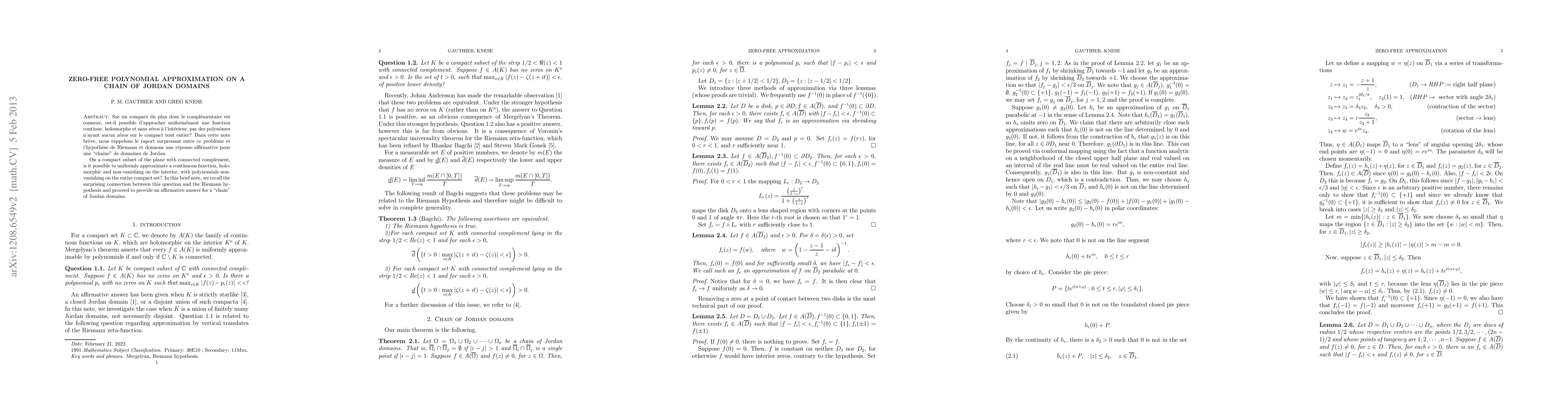 Thumbnail for Zero-free polynomial approximation on a chain of Jordan domains