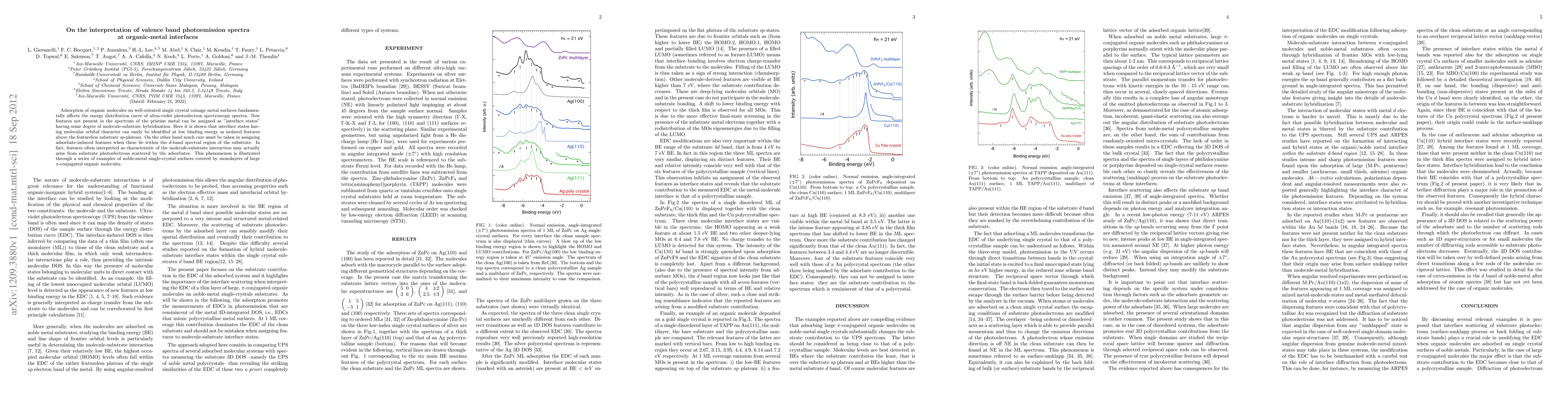 Thumbnail for On the interpretation of valence band photoemission spectra at
  organic-metal interfaces