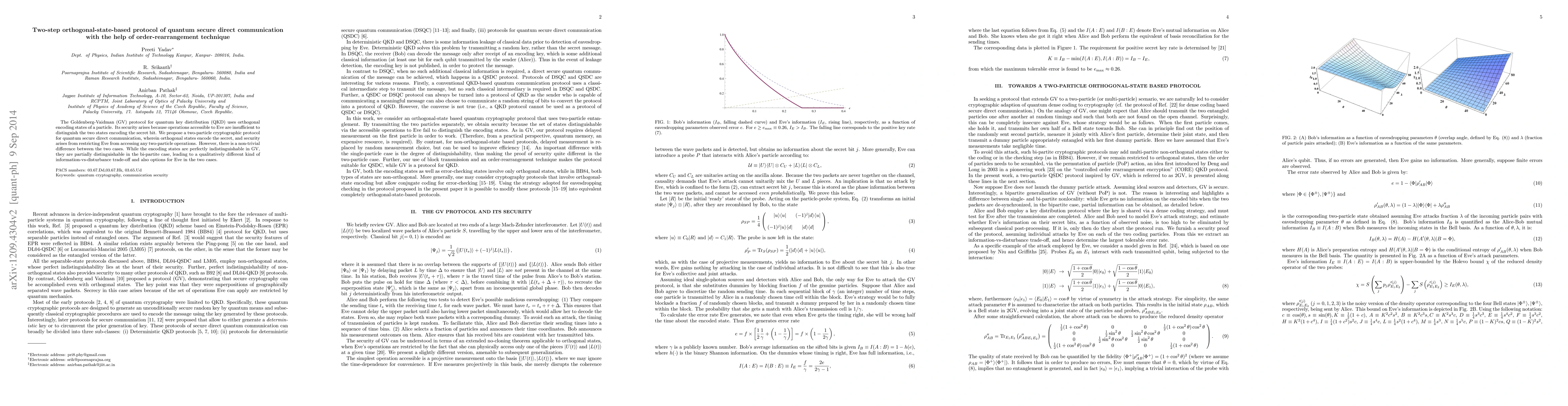 Thumbnail for Two-step orthogonal-state-based protocol of quantum secure direct
  communication with the help of order-rearrangement technique