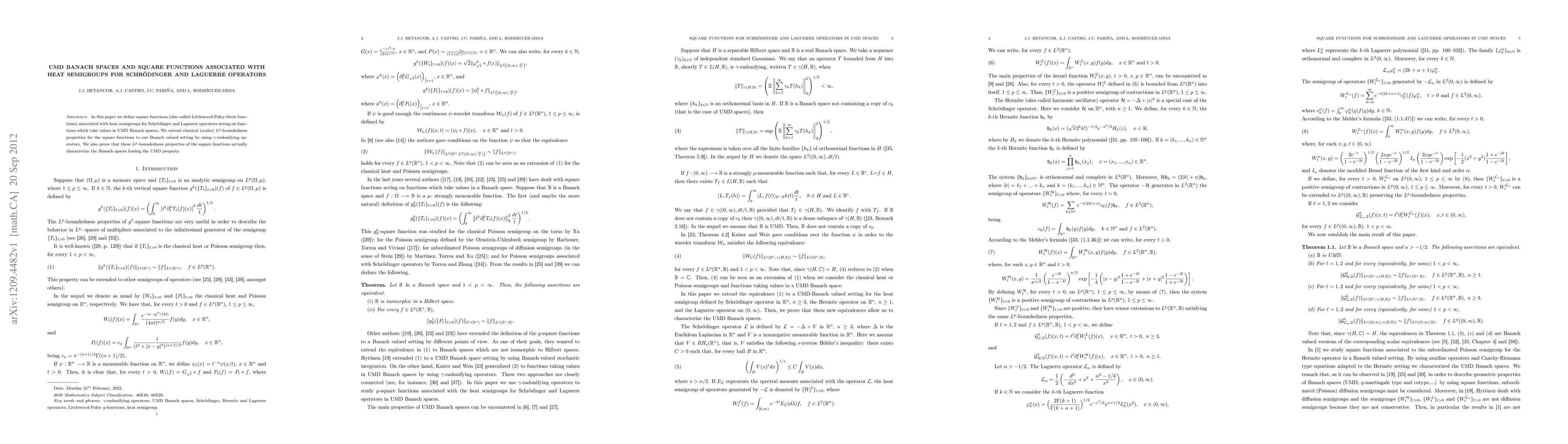 Thumbnail for UMD Banach spaces and square functions associated with heat semigroups
  for Schr\"odinger and Laguerre operators
