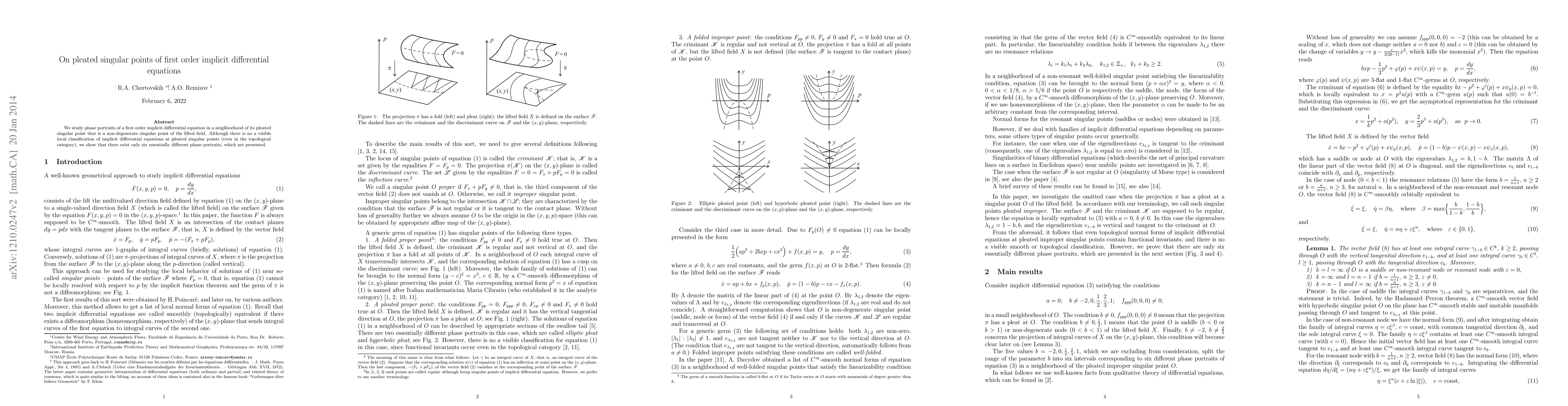 Thumbnail for On pleated singular points of first order implicit differential
  equations