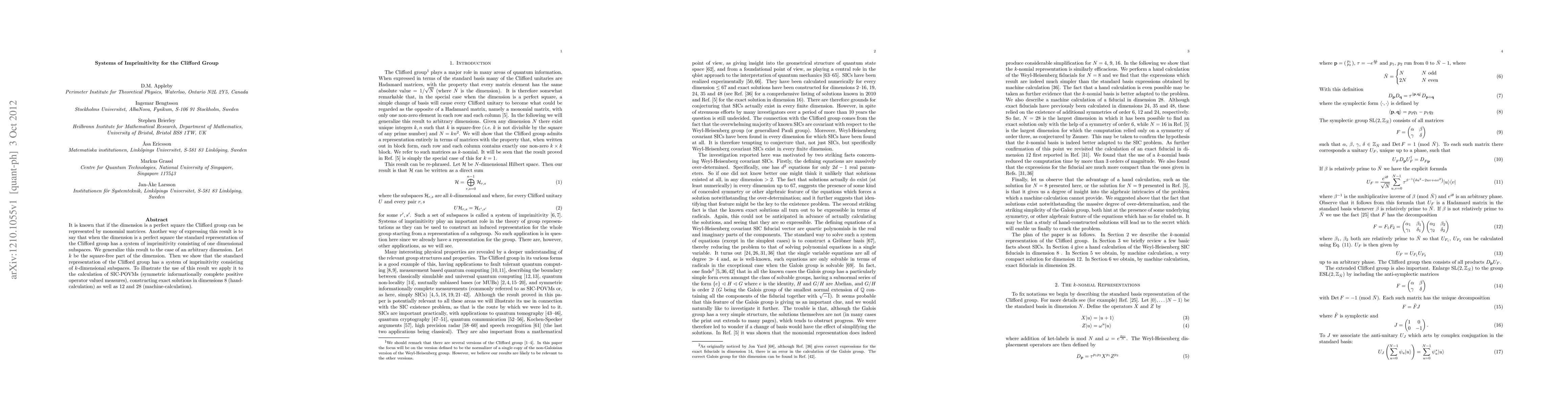 Thumbnail for Systems of Imprimitivity for the Clifford Group