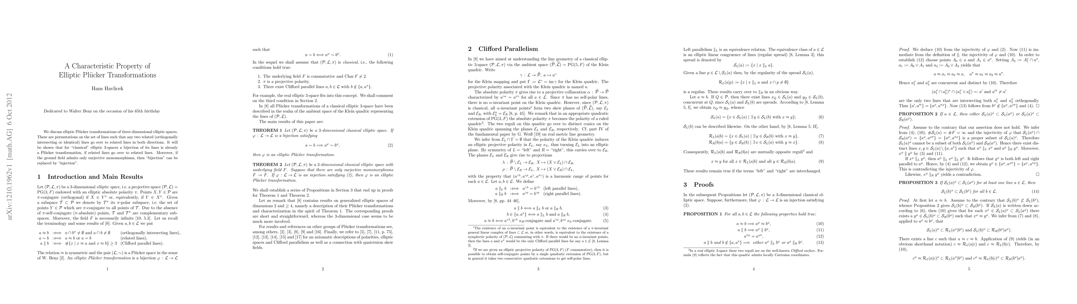 Thumbnail for A Characteristic Property of Elliptic Pl\"ucker Transformations