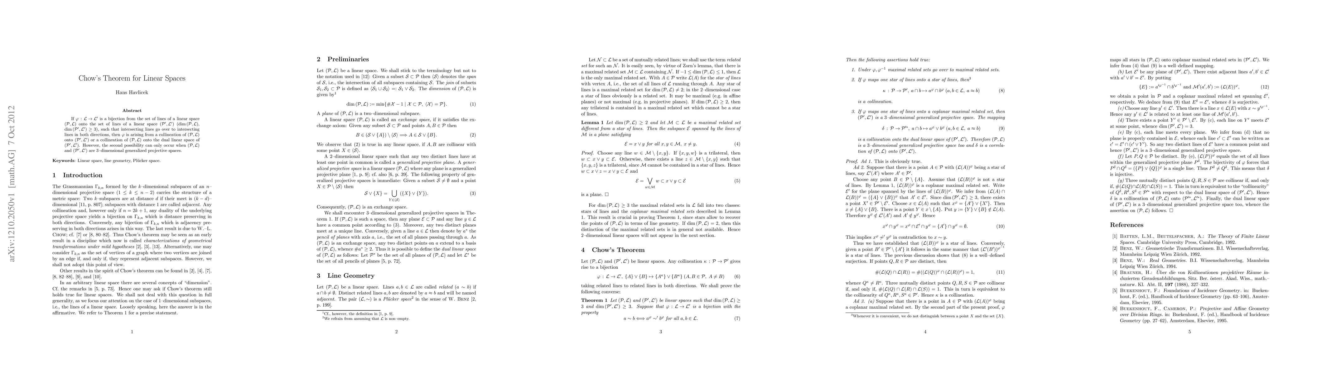 Thumbnail for Chow's Theorem for Linear Spaces