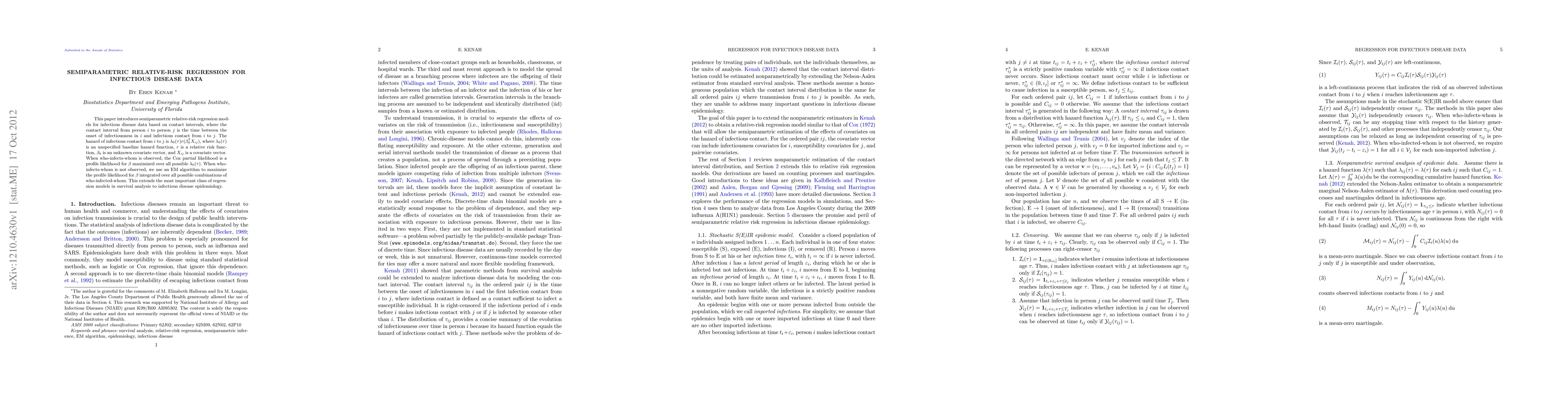 Thumbnail for Semiparametric Relative-risk Regression for Infectious Disease Data