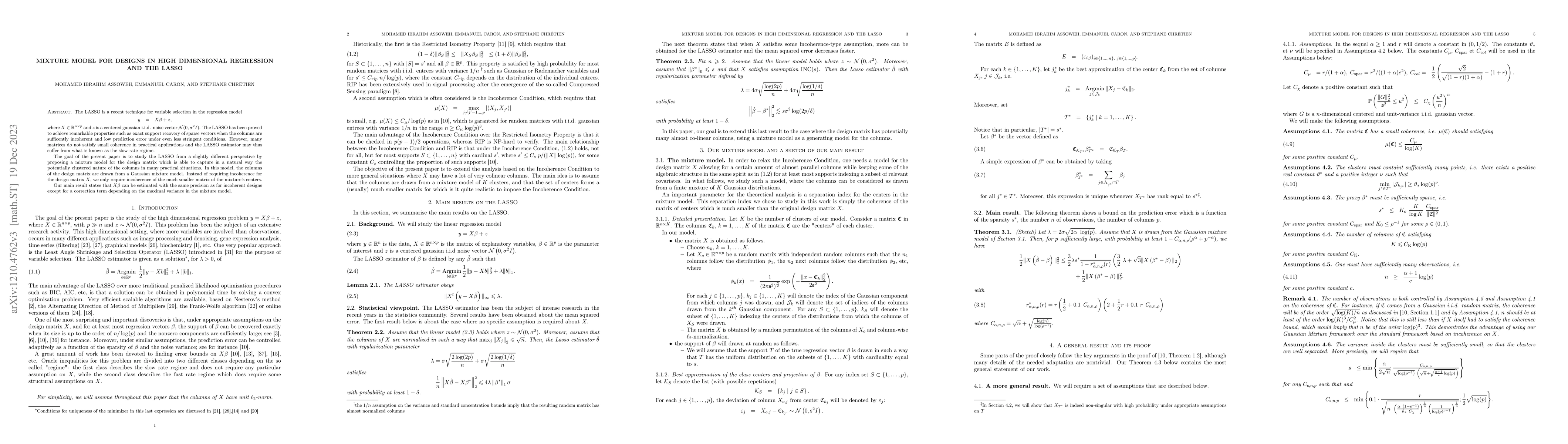 Thumbnail for Mixture model for designs in high dimensional regression and the LASSO