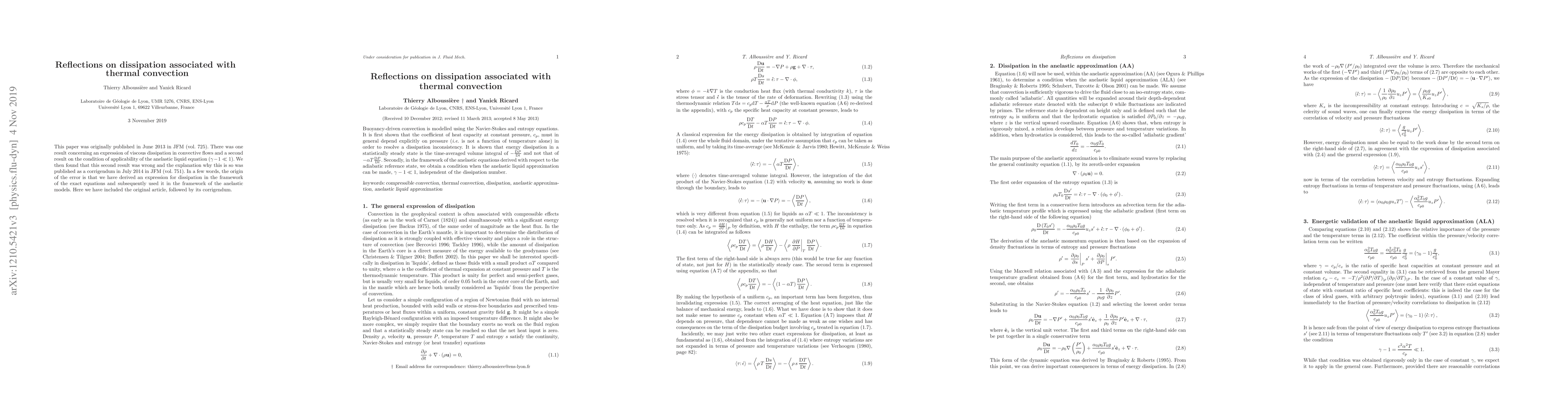Thumbnail for Reflections on dissipation associated with thermal convection