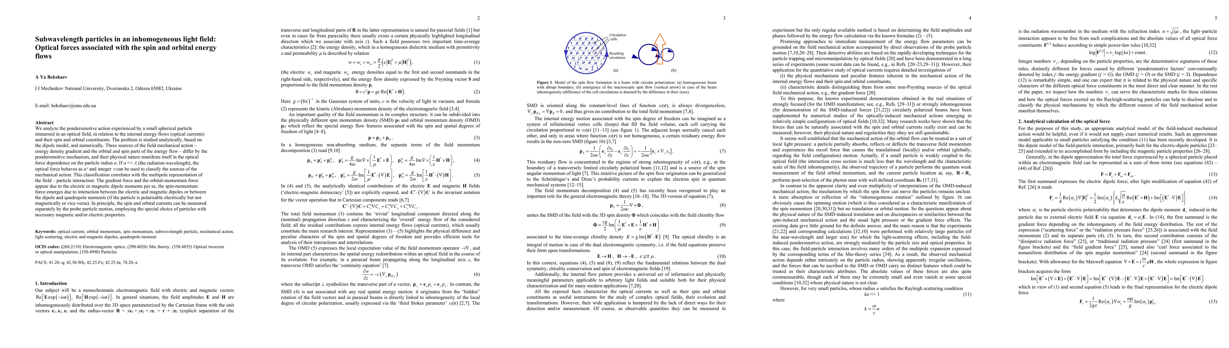 Thumbnail for Subwavelength particles in an inhomogeneous light field: Optical forces
  associated with the spin and orbital energy flows