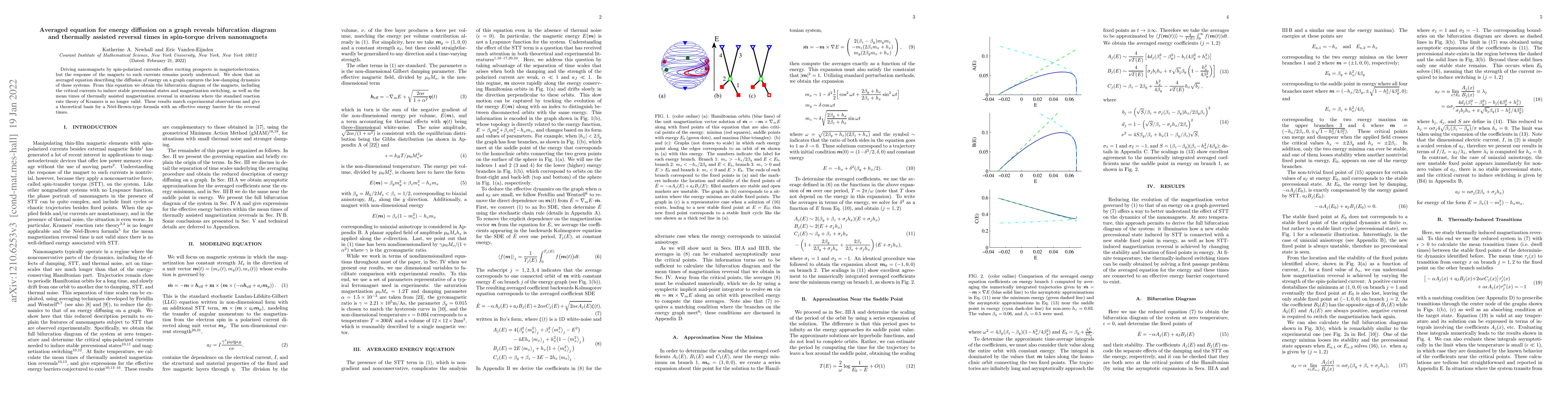 Thumbnail for Averaged equation for energy diffusion on a graph reveals bifurcation
  diagram and thermally assisted reversal times in spin-torque driven
  nanomagnets