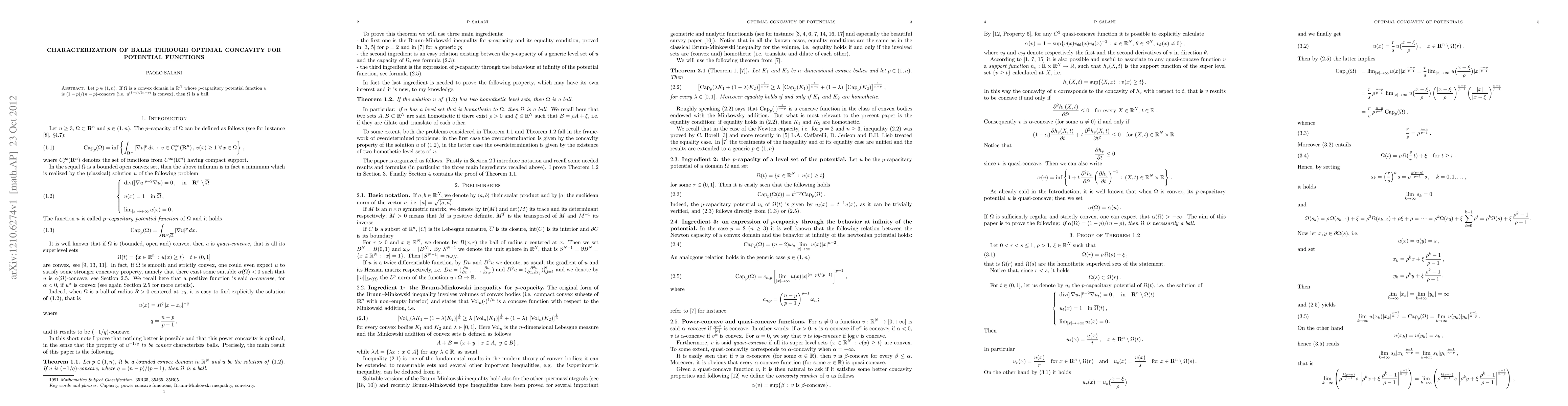 Thumbnail for Characterization of balls through optimal concavity for potential
  functions
