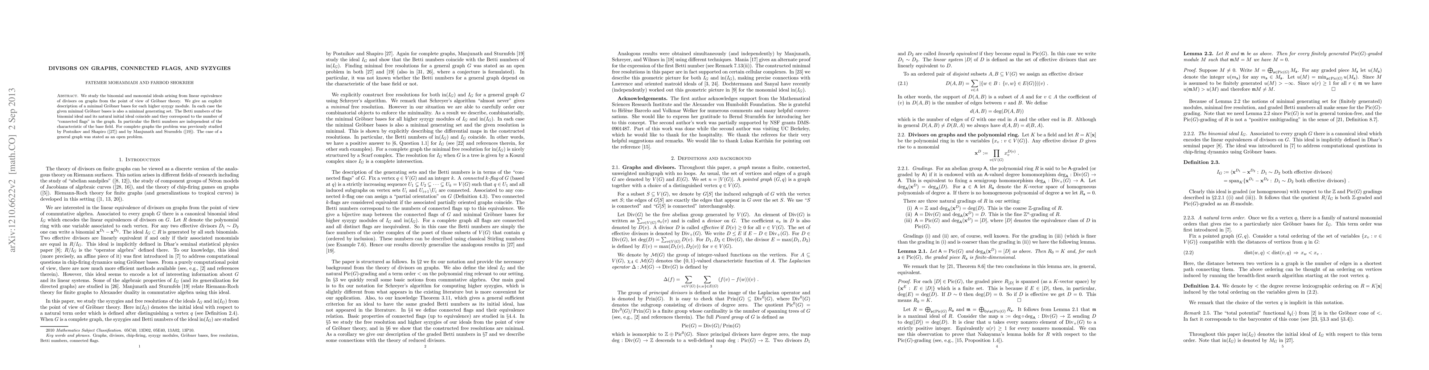Thumbnail for Divisors on graphs, Connected flags, and Syzygies