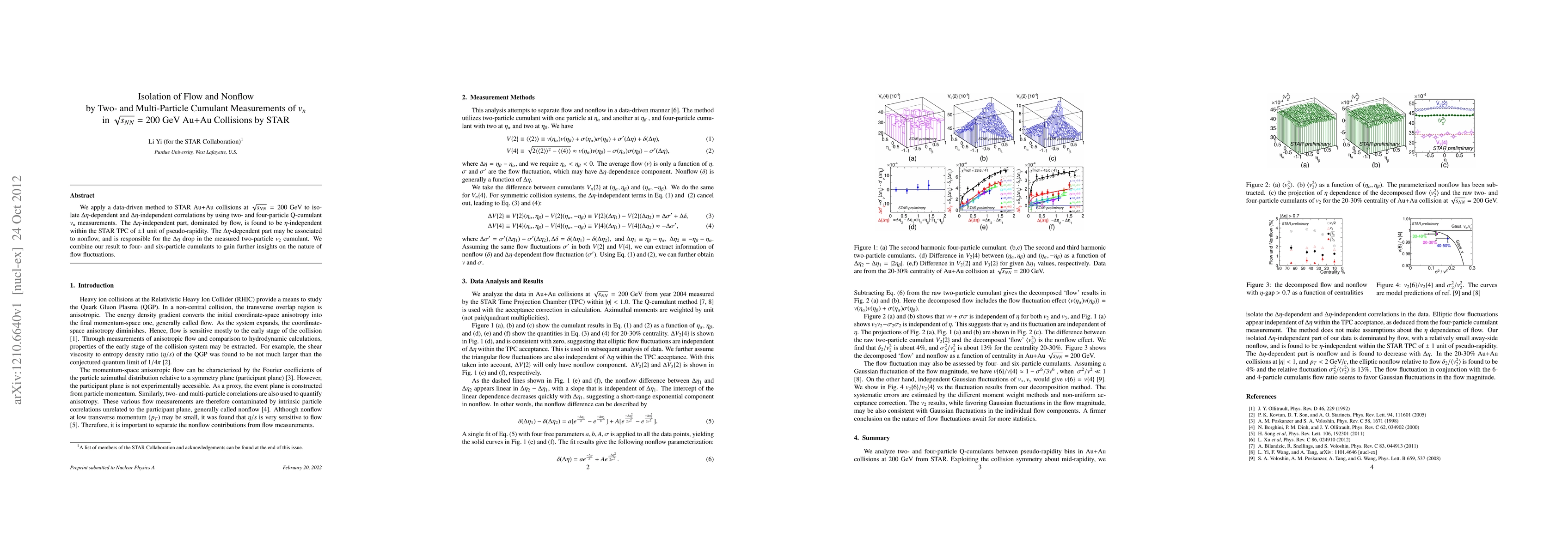 Thumbnail for Isolation of Flow and Nonflow by Two- and Multi-Particle Cumulant
  Measurements of $v_n$ in $\sqrt{s_{NN}} = 200$ GeV Au+Au Collisions by STAR