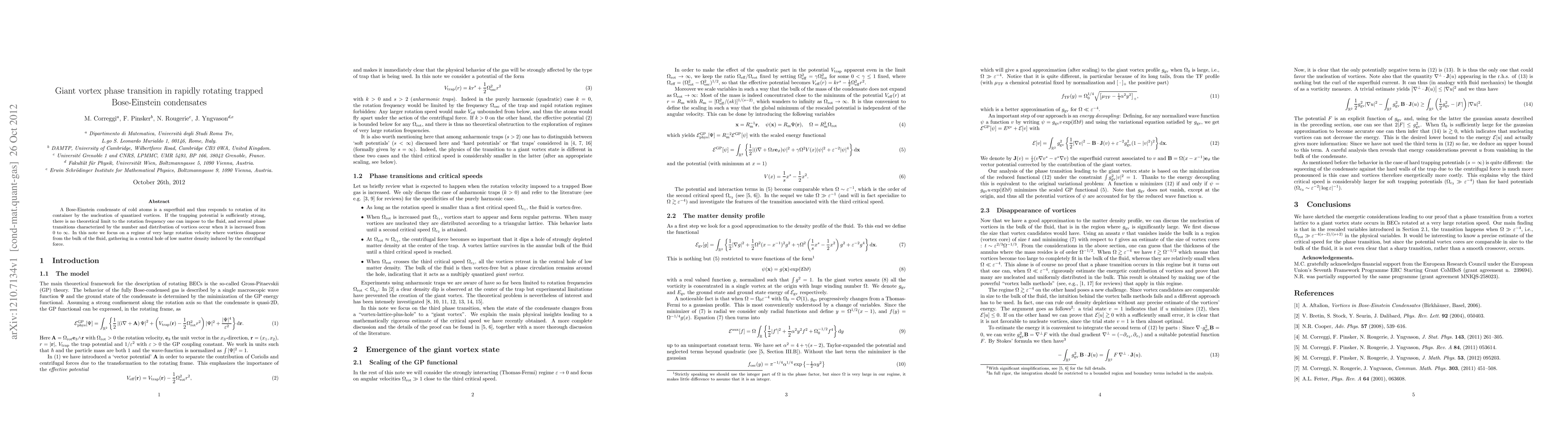 Thumbnail for Giant vortex phase transition in rapidly rotating trapped Bose-Einstein
  condensates
