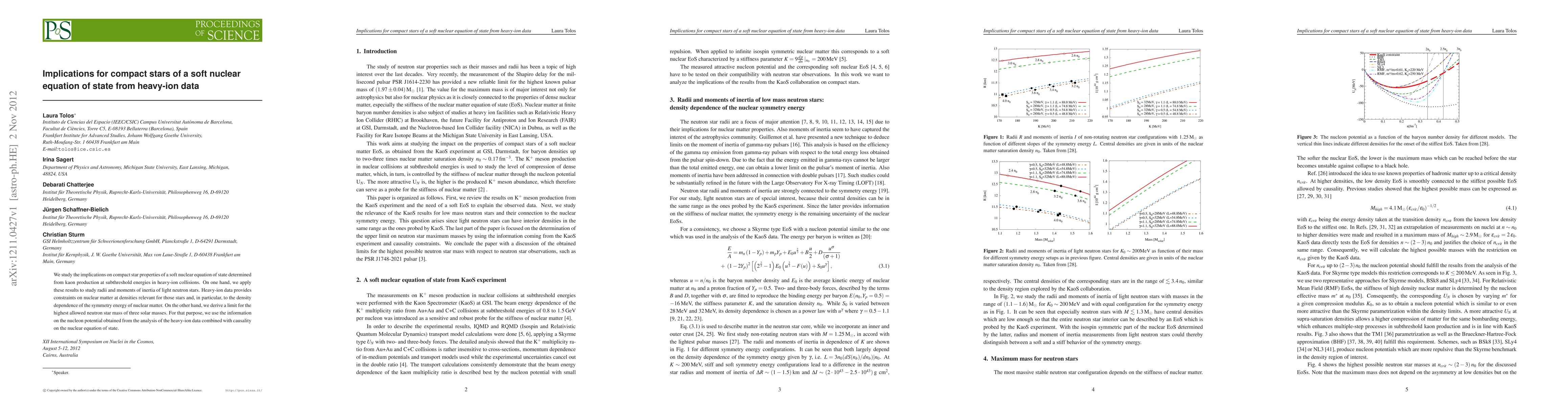 Thumbnail for Implications for compact stars of a soft nuclear equation of state from
  heavy-ion data