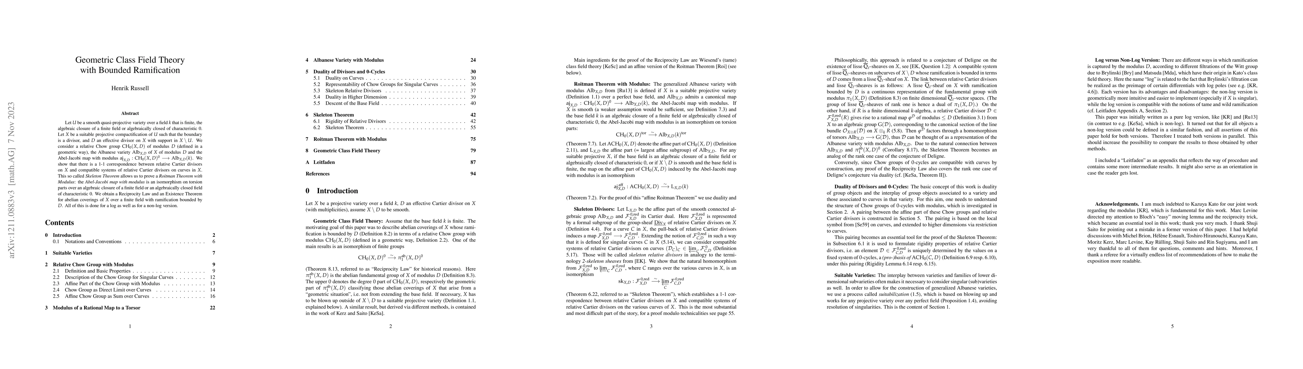 Thumbnail for Geometric class field theory with bounded ramification