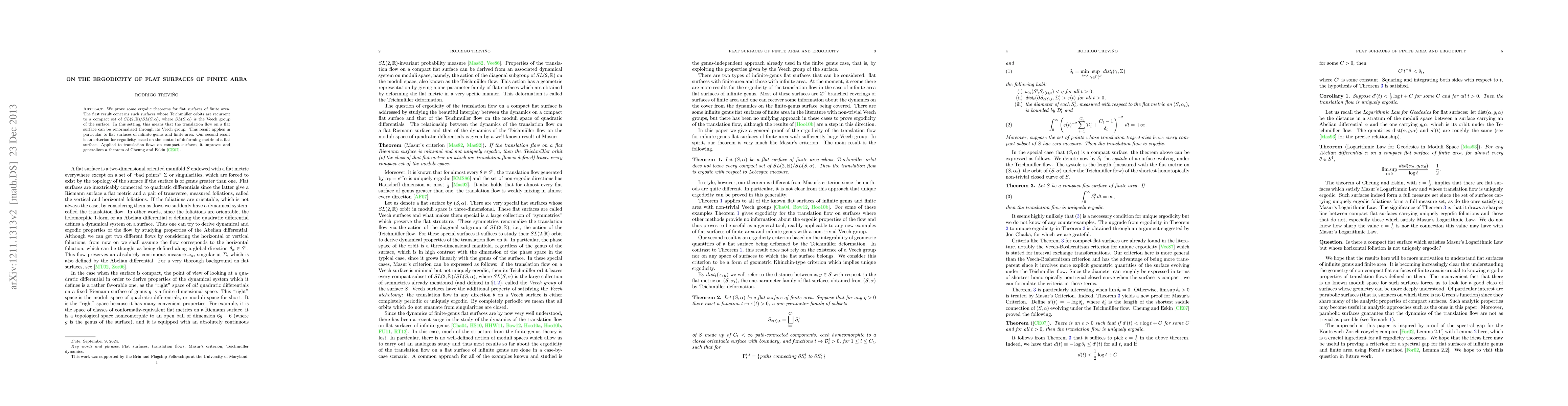 Thumbnail for On the Ergodicity of Flat Surfaces of Finite Area