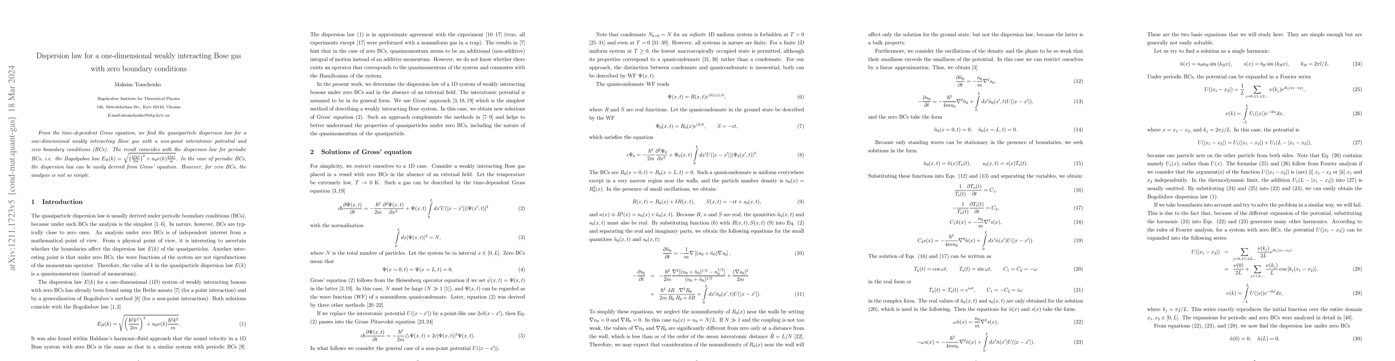 Thumbnail for Dispersion law for a one-dimensional weakly interacting Bose gas with
  zero boundary conditions