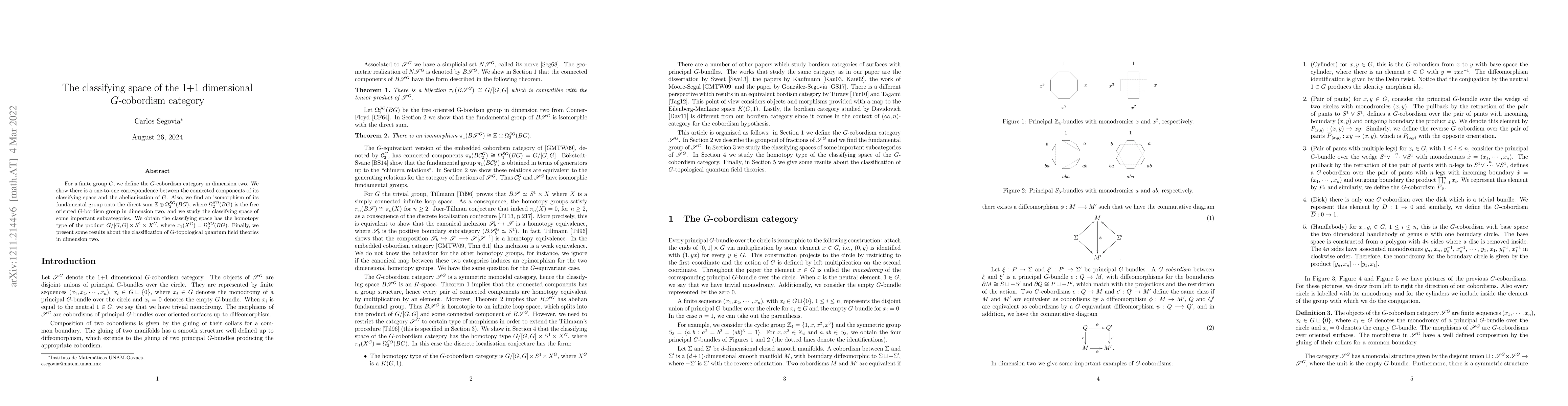 Thumbnail for The classifying space of the 1+1 dimensional $G$-cobordism category