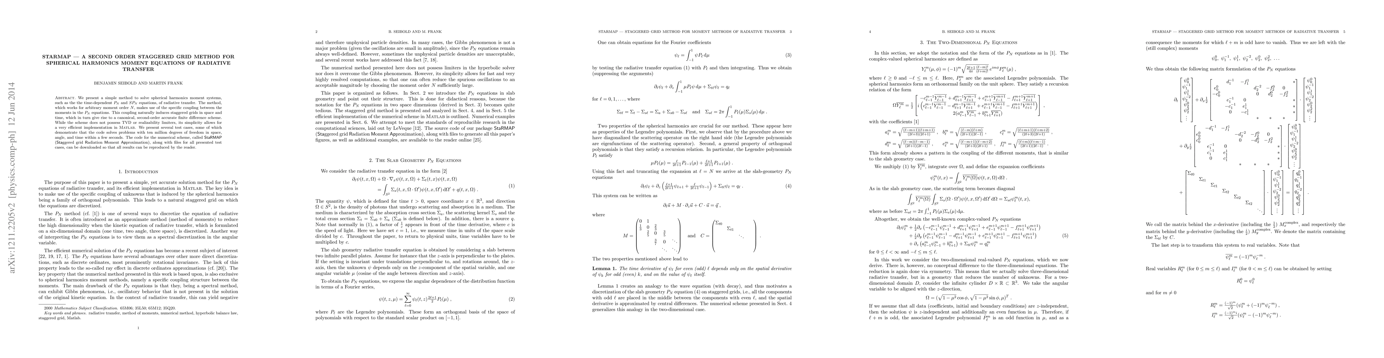 Thumbnail for StaRMAP - A second order staggered grid method for spherical harmonics
  moment equations of radiative transfer