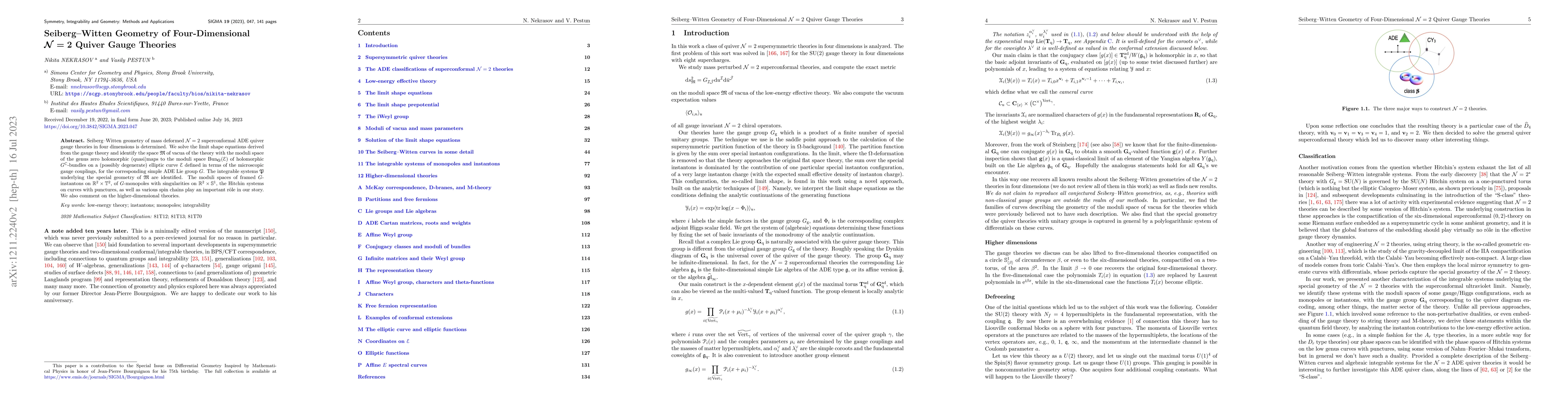 Thumbnail for Seiberg-Witten Geometry of Four-Dimensional $\mathcal N=2$ Quiver Gauge
  Theories