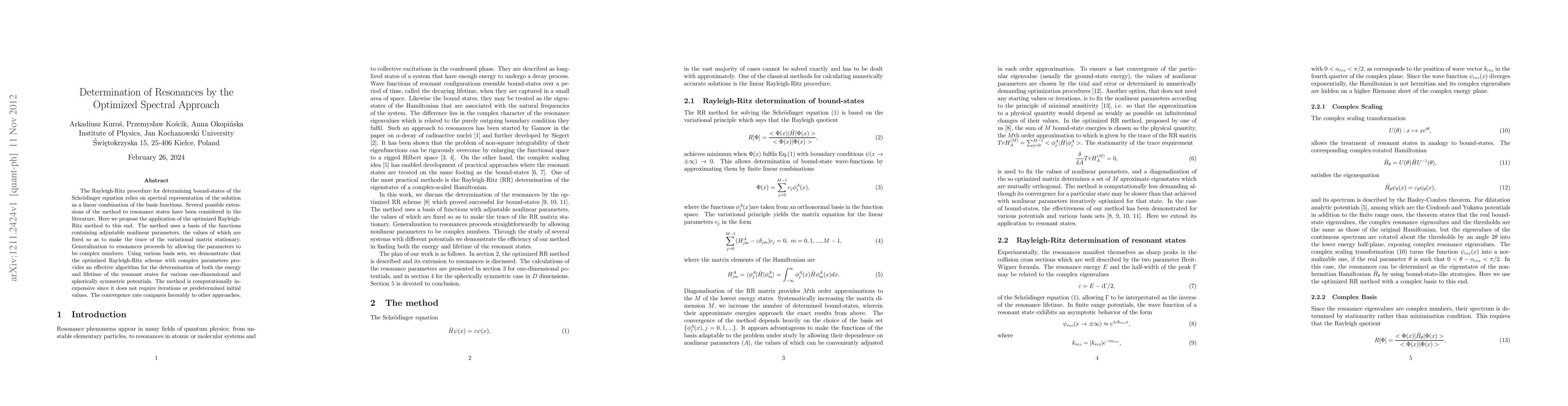 Thumbnail for Determination of Resonances by the Optimized Spectral Approach