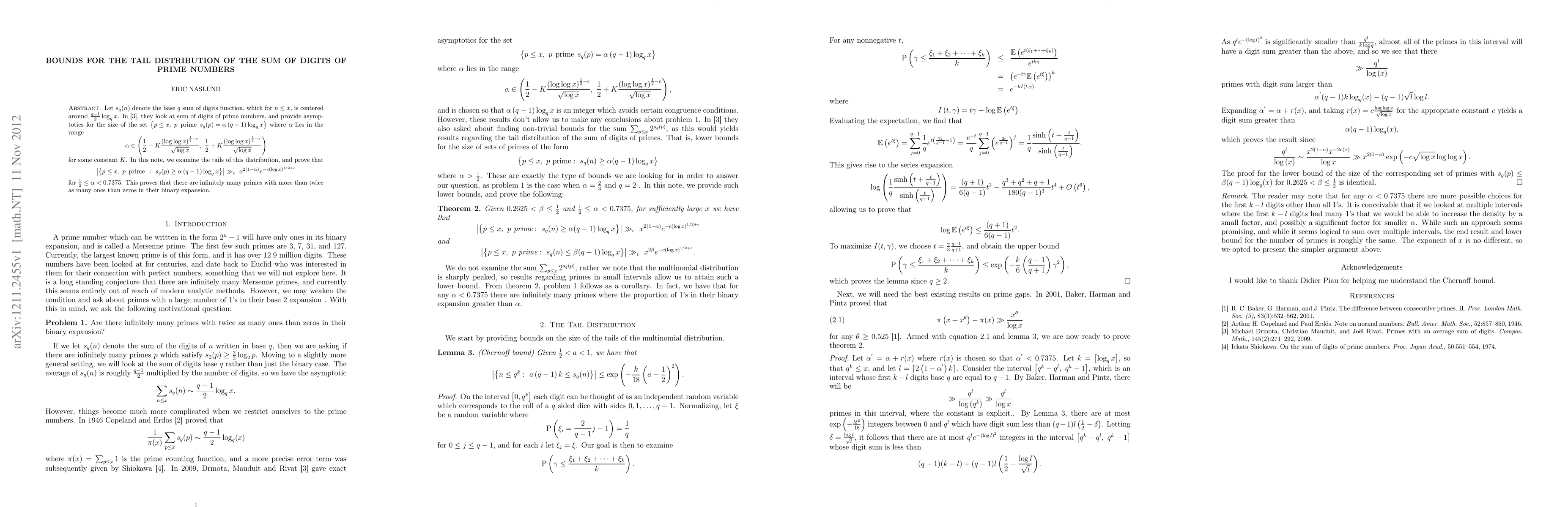 Thumbnail for Bounds For The Tail Distribution Of The Sum Of Digits Of Prime Numbers