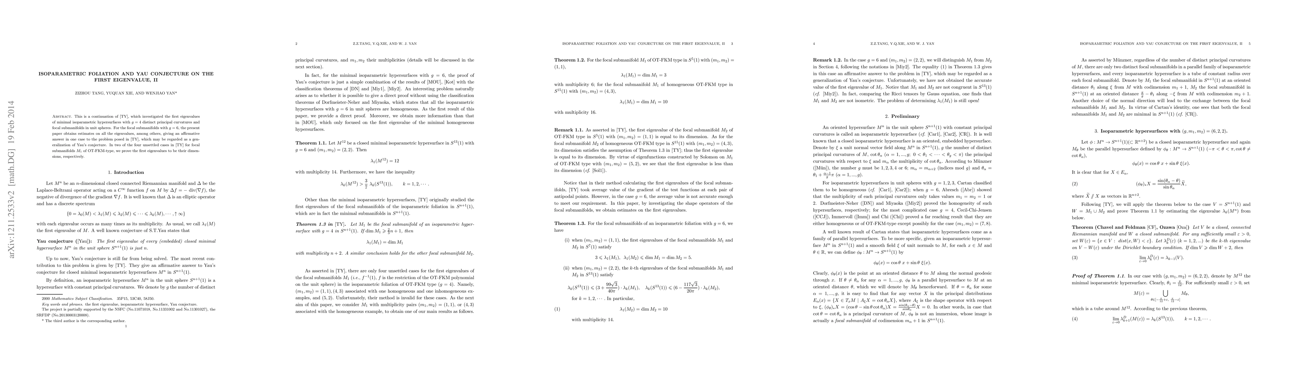Thumbnail for Isoparametric foliation and Yau conjecture on the first eigenvalue, II
