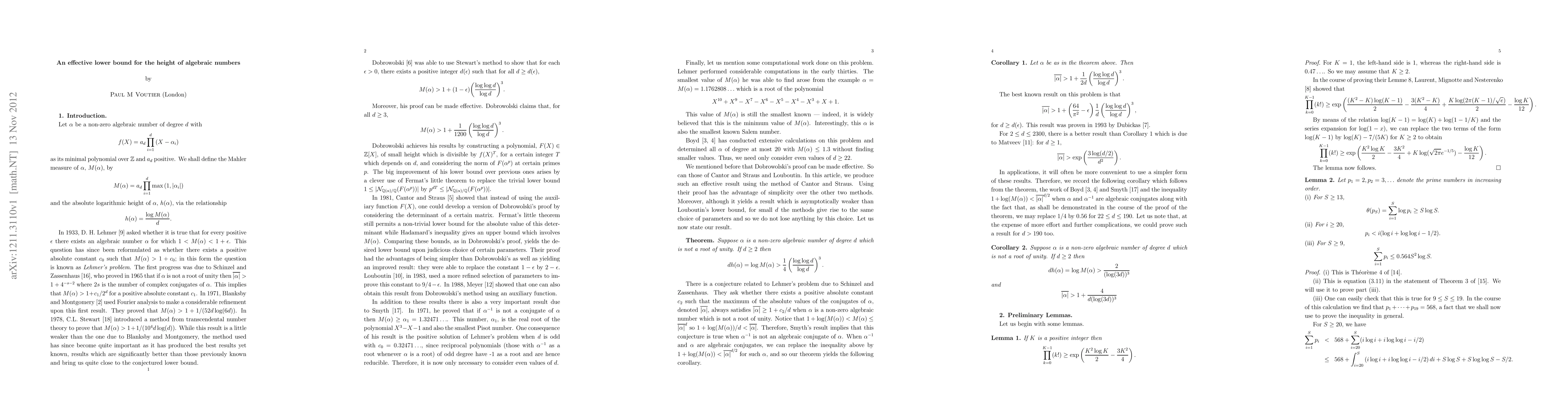 Thumbnail for An effective lower bound for the height of algebraic numbers