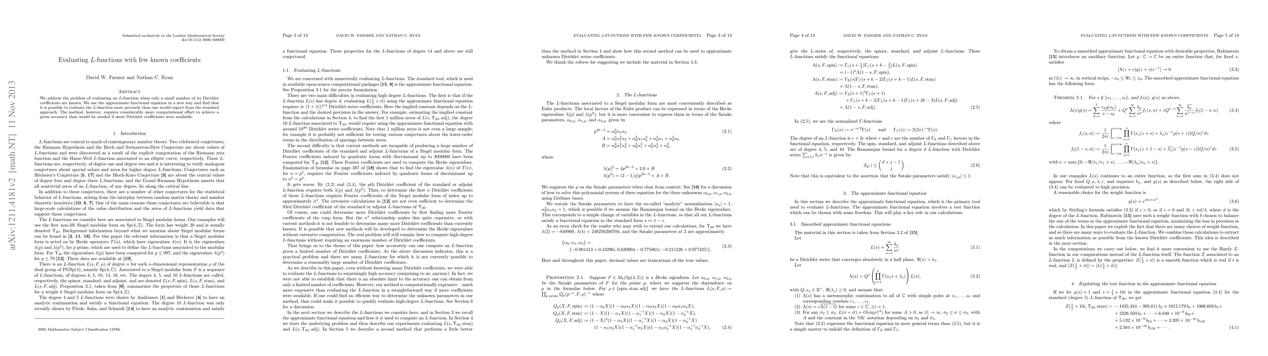 Thumbnail for Evaluating $L$-functions with few known coefficients