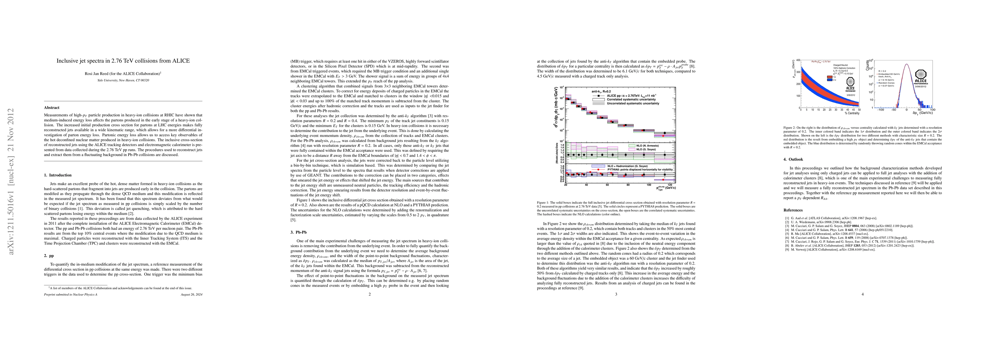 Thumbnail for Inclusive jet spectra in 2.76 TeV collisions from ALICE