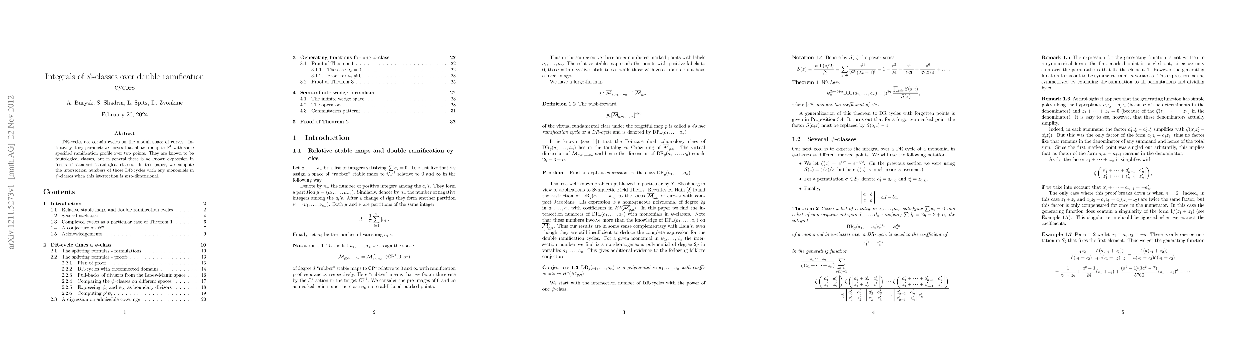 Thumbnail for Integrals of psi-classes over double ramification cycles