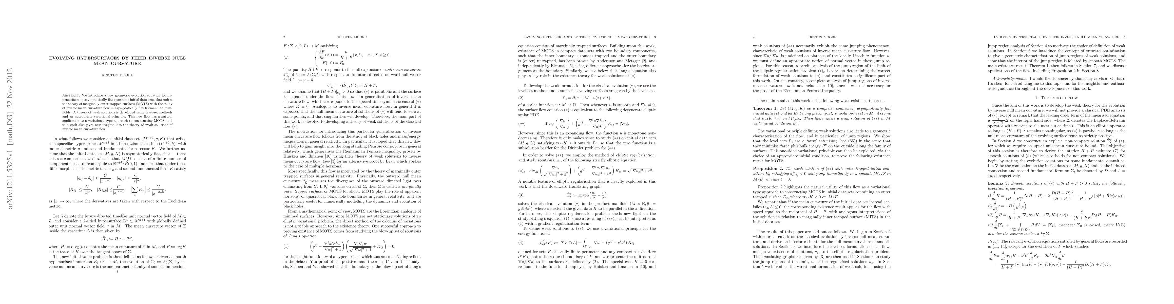 Thumbnail for Evolving hypersurfaces by their inverse null mean curvature