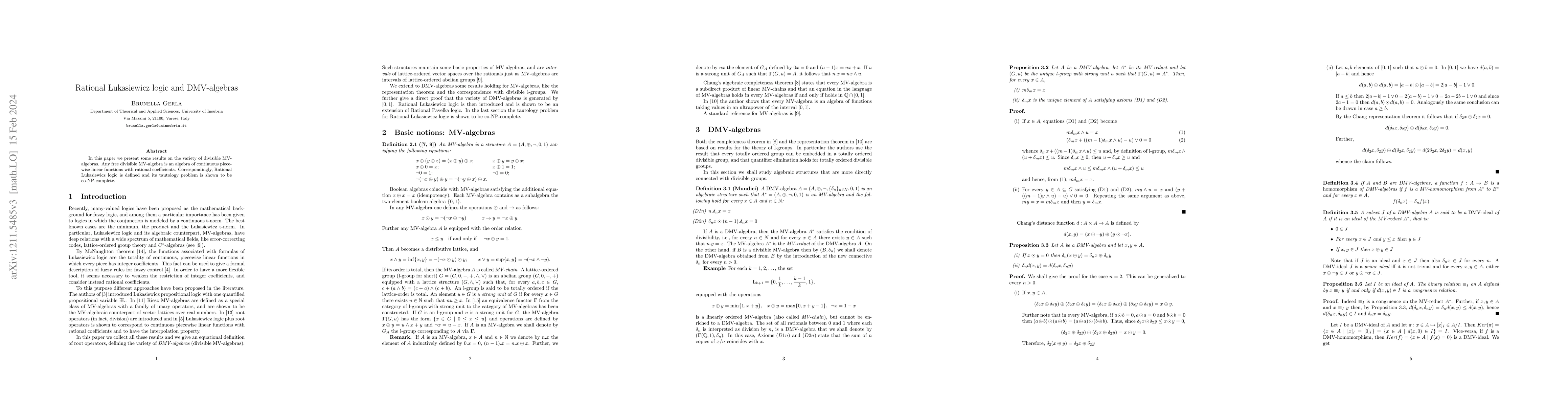 Thumbnail for Rational Lukasiewicz logic and DMV-algebras