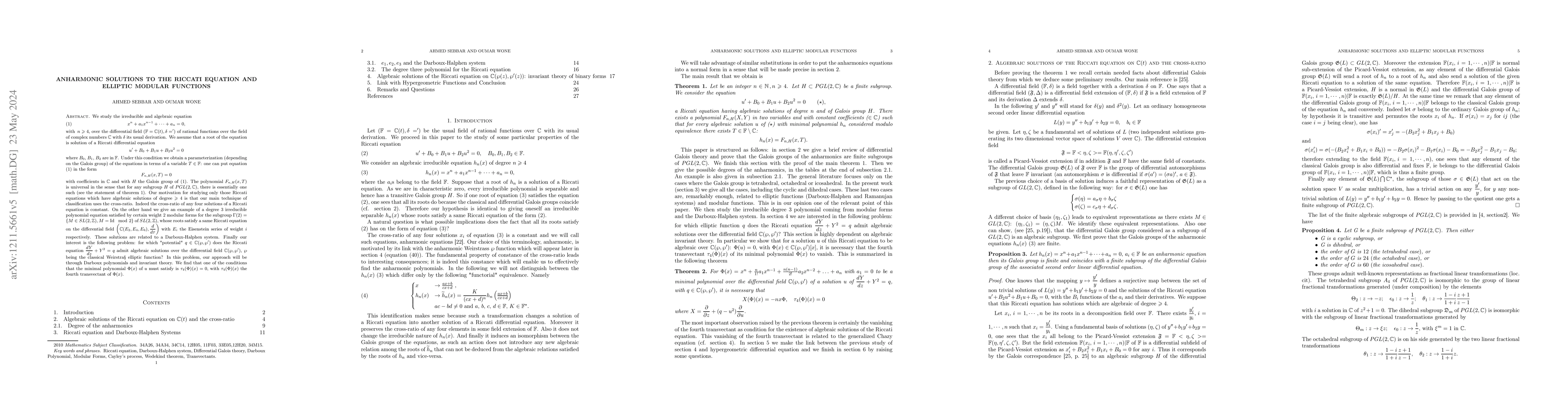 Thumbnail for Anharmonic Solutions to the Riccati equation and elliptic modular
  functions