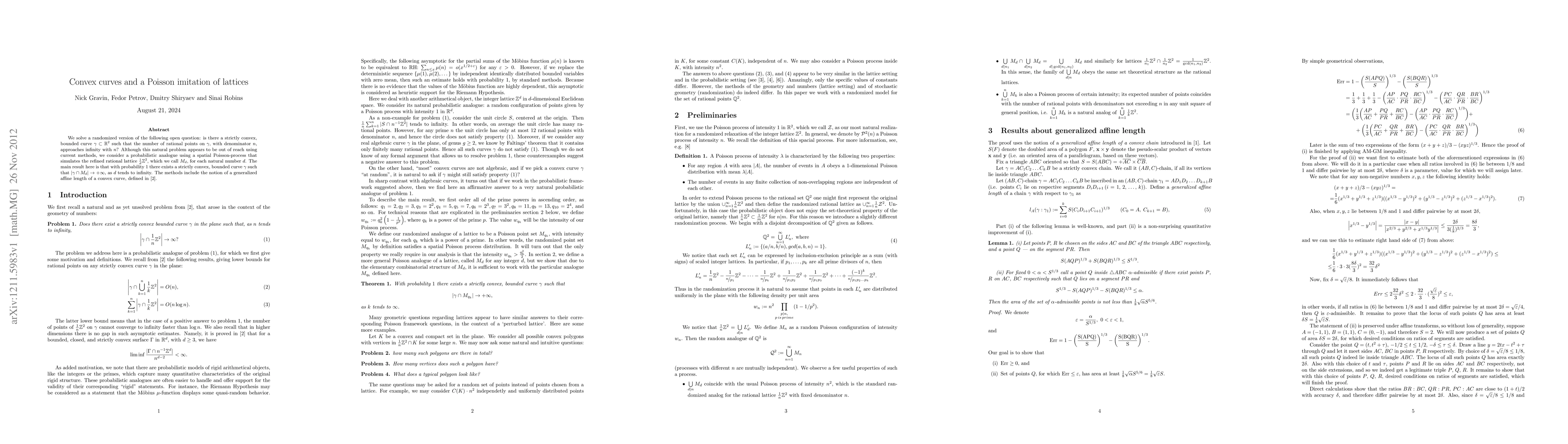 Thumbnail for Convex curves and a Poisson imitation of lattices