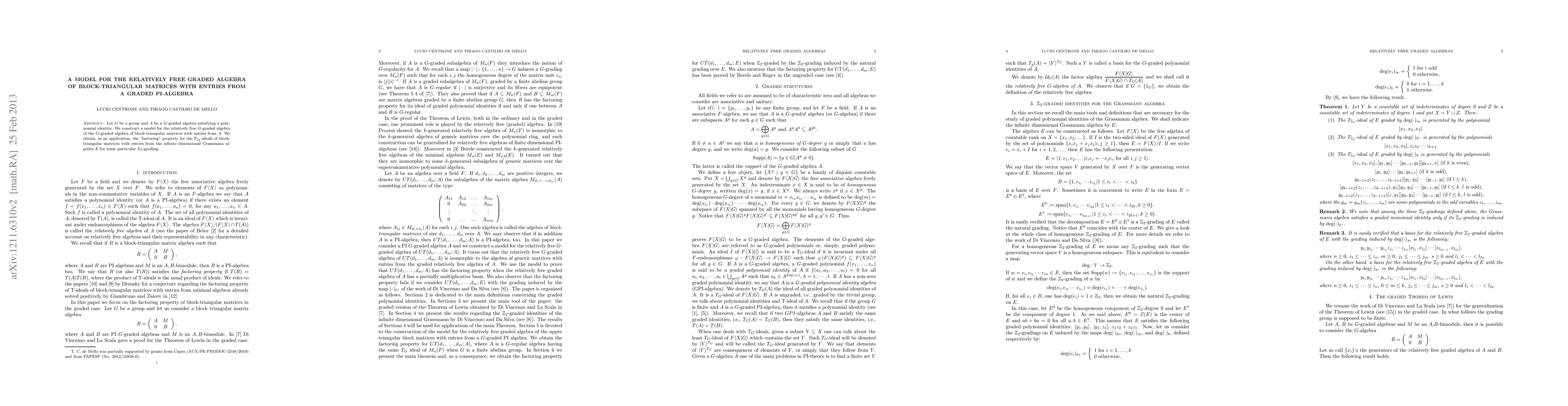 Thumbnail for A model for the relatively free graded algebra of block triangular
  matrices with entries from a graded algebra