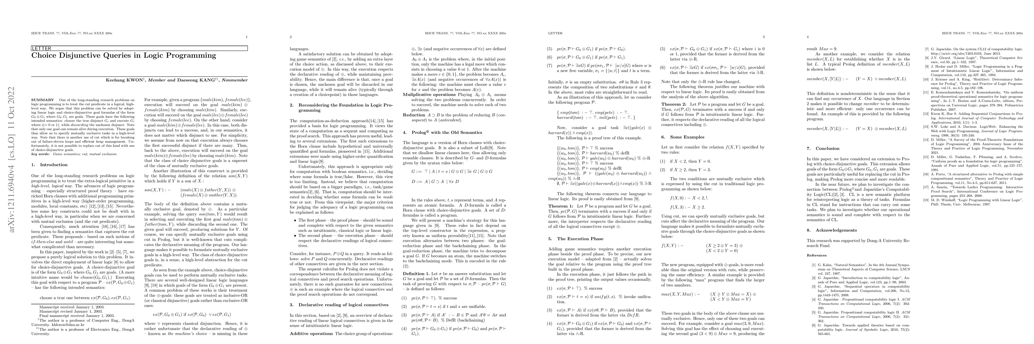 Thumbnail for Choice Disjunctive Queries in Logic Programming