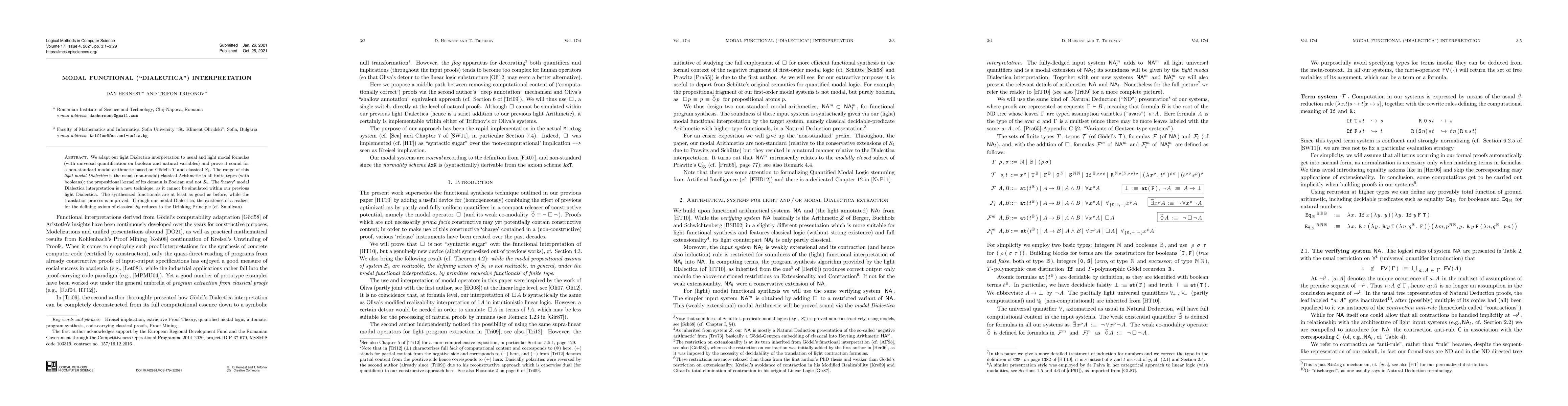 Thumbnail for Modal Functional (Dialectica) Interpretation
