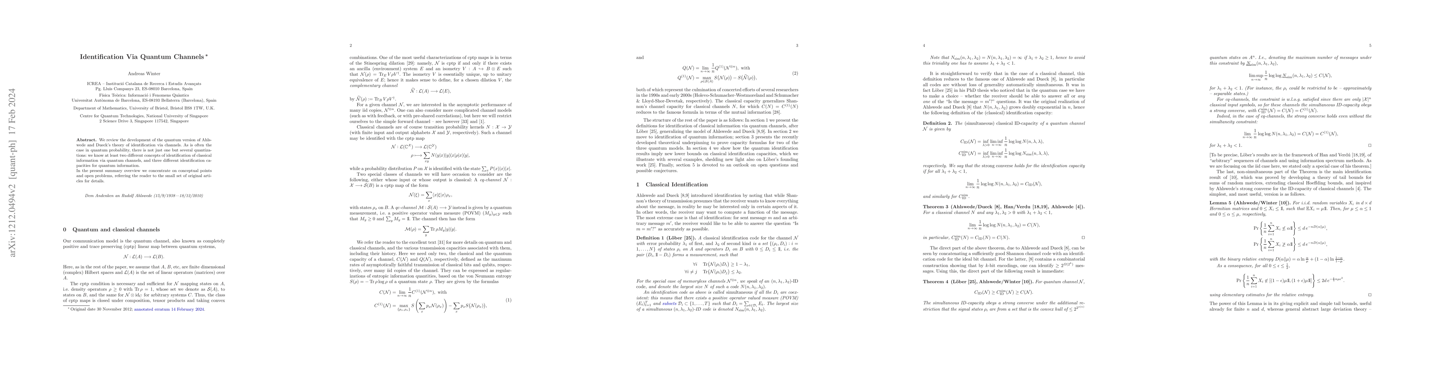 Thumbnail for Identification Via Quantum Channels