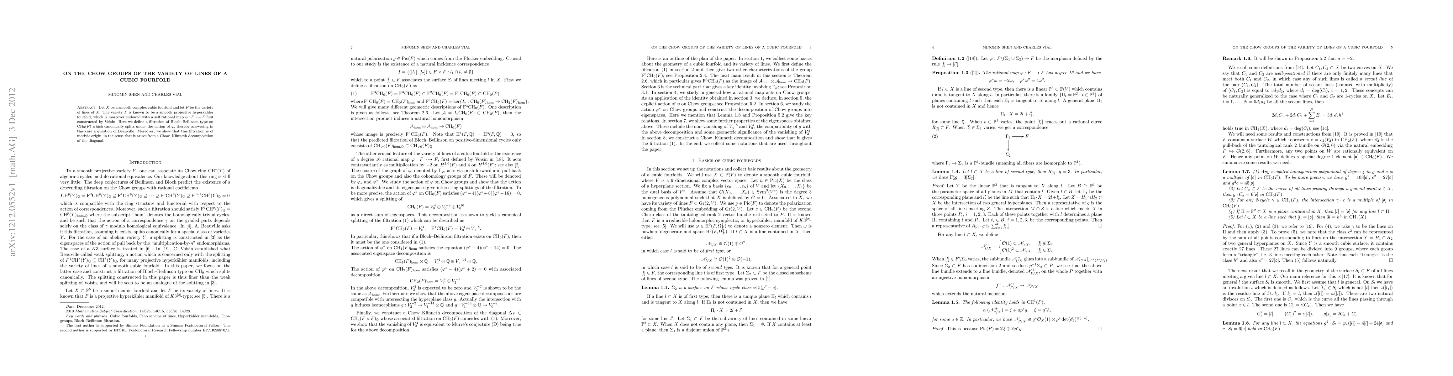 Thumbnail for On the Chow groups of the variety of lines of a cubic fourfold